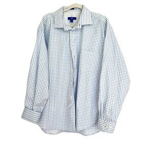 Egara‎ Button Down Shirt Size XXL 18.5 Non Iron Flip Cuff Checkered